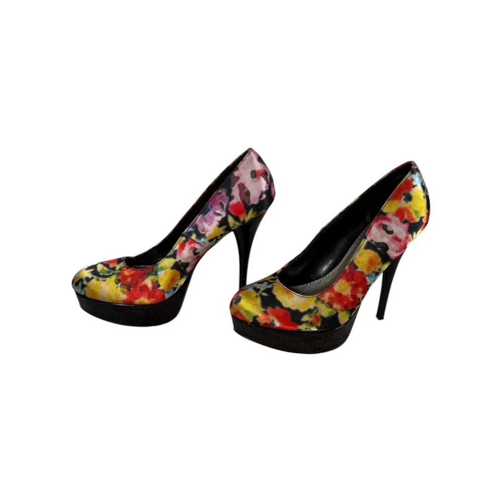 Brash Womens Floral Platform Pumps Multi-Color Satin High Heels Size 8 93594